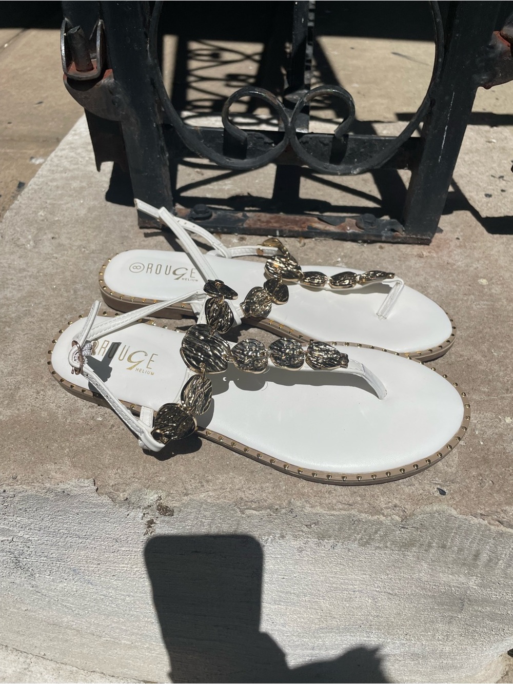 Rouge Helium White Sandal with Gold Chain Embellishment